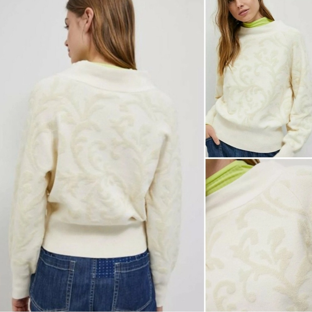 Anthropologie Nina Velvet Soft Sweater Ivory Paisley Size Small
